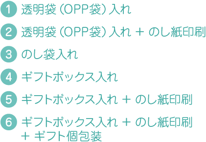 透明袋入れや熨斗（のし）、ギフトボックスのご指定