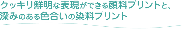 クッキリ鮮明な表現ができる顔料プリントと、深みのある色合いの染料プリント